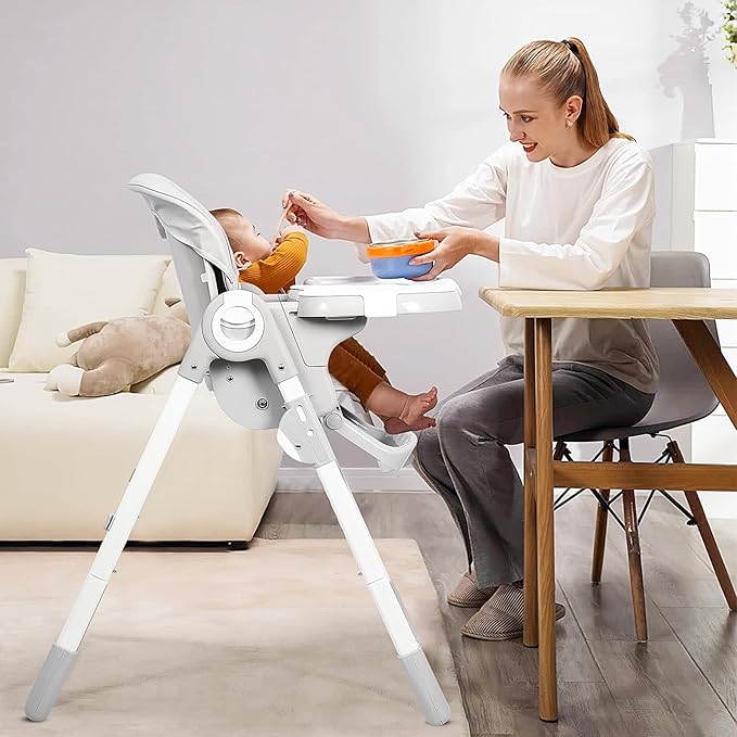 4 in 1 High Chairs for Babies and Toddlers, Convertible Foldable Baby High Chairs, Feeding and Eating Seat Highchair with 4 Levels of Recline and 7 Levels of Height Adjustment, Gray