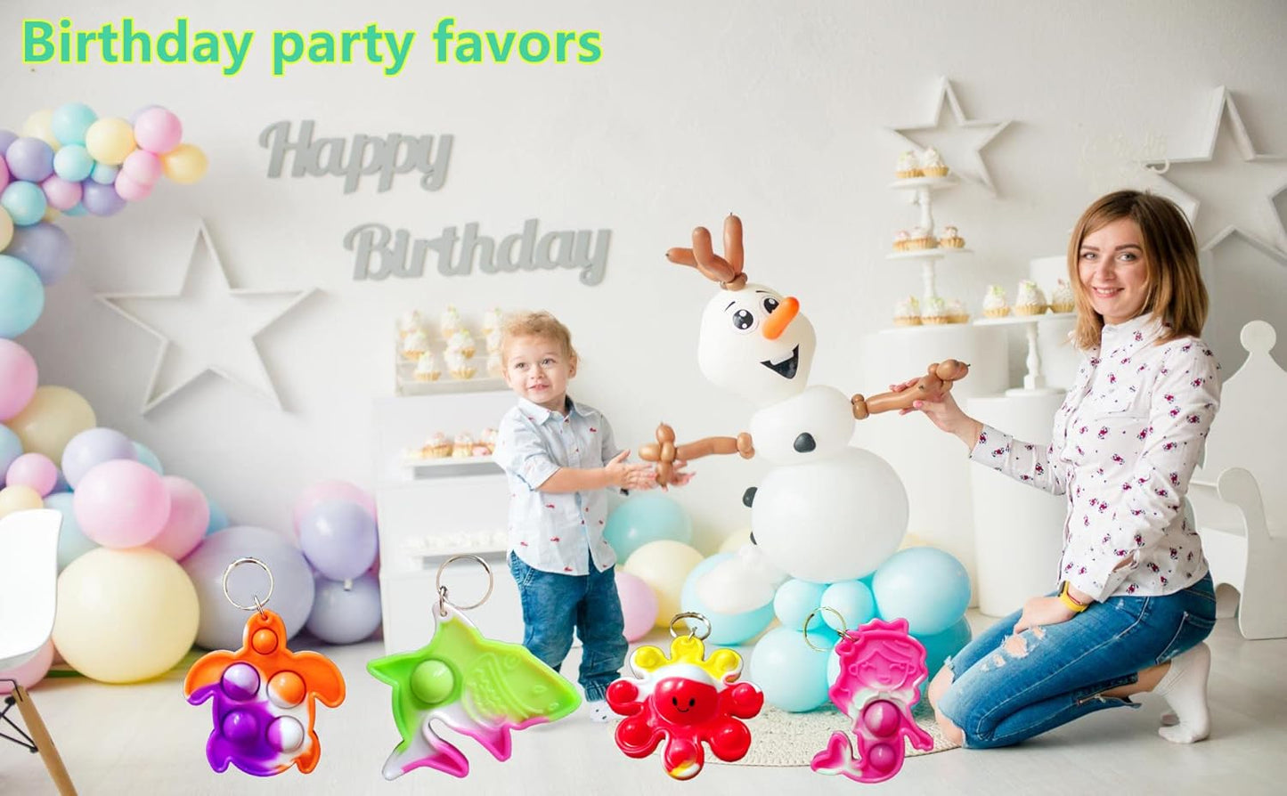 26 Packs Bluk Rainbow mini Pop Keychain,Birthday Party Favors Supplies Classroom summer students Prize