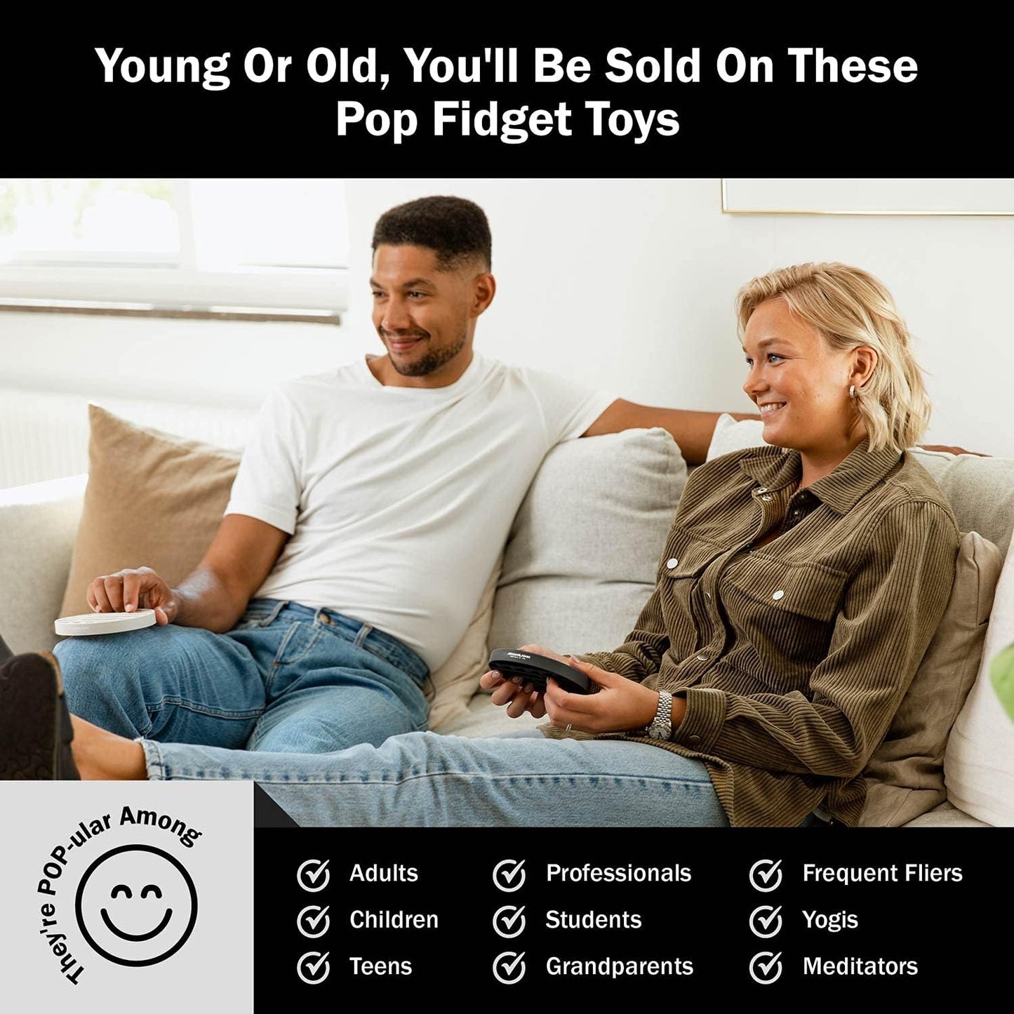 Pop It Fidget Toys 2-Pack, Sensory Toys for Adults & Kids, Stress & Anxiety Relief Toys, Stylish Scandinavian Design, Robust & Firm, Poppet Loud on Both Sides, Granite & Blizzard