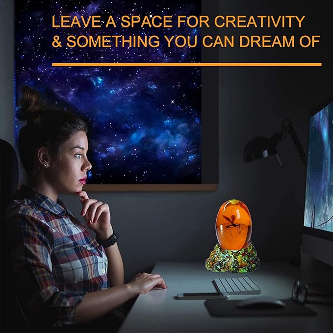 Jurassic 3D Mosquito in Amber Resin, Mosquito Resin with Volcanic Lava Lamp Base with Remote 16 Colors Flshing RGB Dimmmable, True 3D 3.3 Inches Tall Dinosaur DNA Replica Paper Weight Gifts