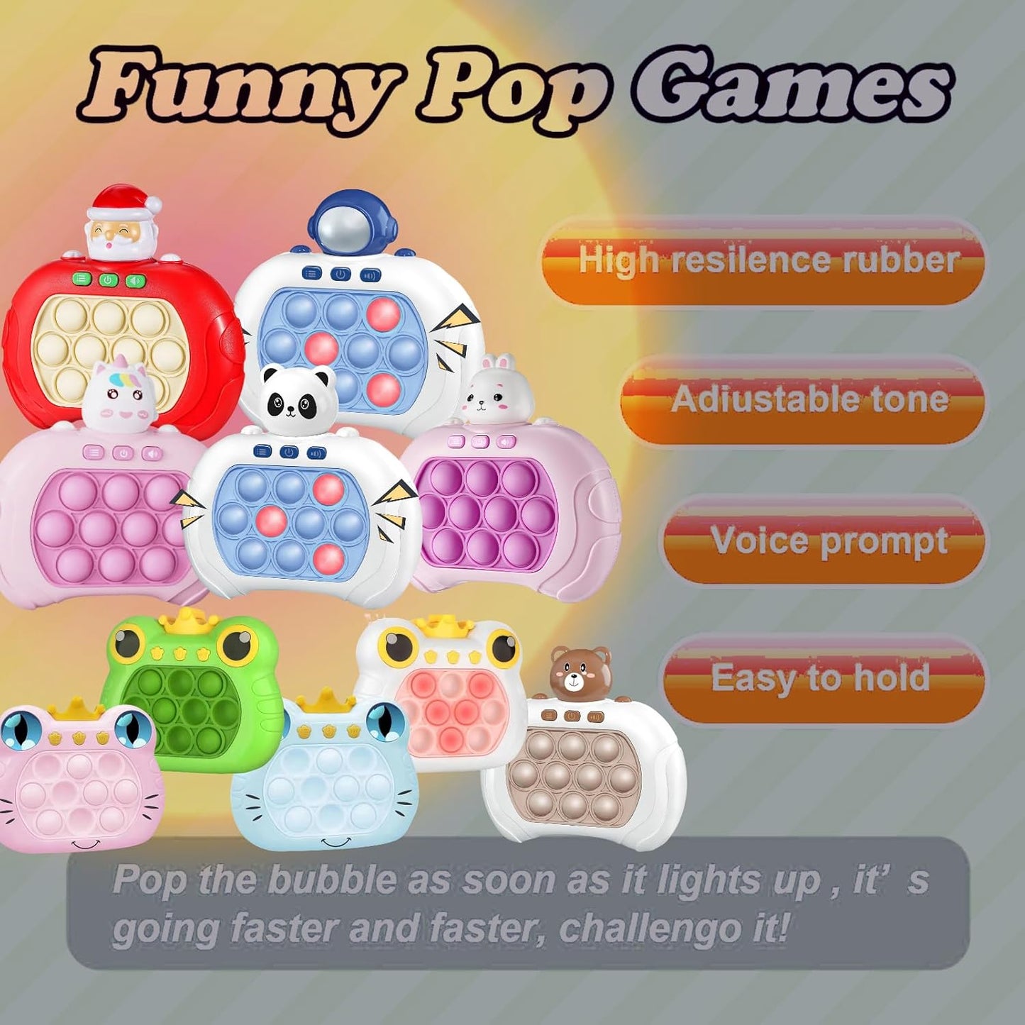 Fast Push Game,Push Game Fidget Toys,Handheld Game Console for Kids,4 Modes Games,That Exercises Reaction Ability and Improves Concentration | Gift Ideas for Kids (Frog-Blue)