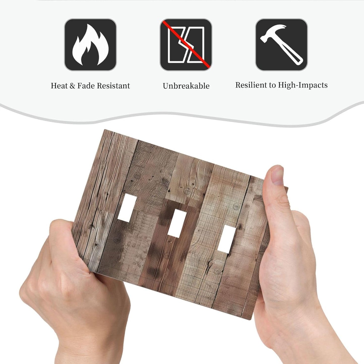 Decorative Switch Covers Plate Retro Wood Plank Vintaga Wooden Board Cabin 3 Gang Artistic Wall Plate Unique Triple Toggle Light Switch Plate Jumbo Faceplate for Bedroom Home Decor