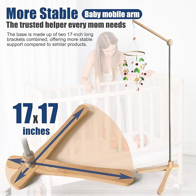 Crib Mobile Wooden Arm, Suitable for All Cribs 100% Natural Larch Hanger Nusery Decor Baby Room Safe Holder(Mobile is not Included (Standing Arm)