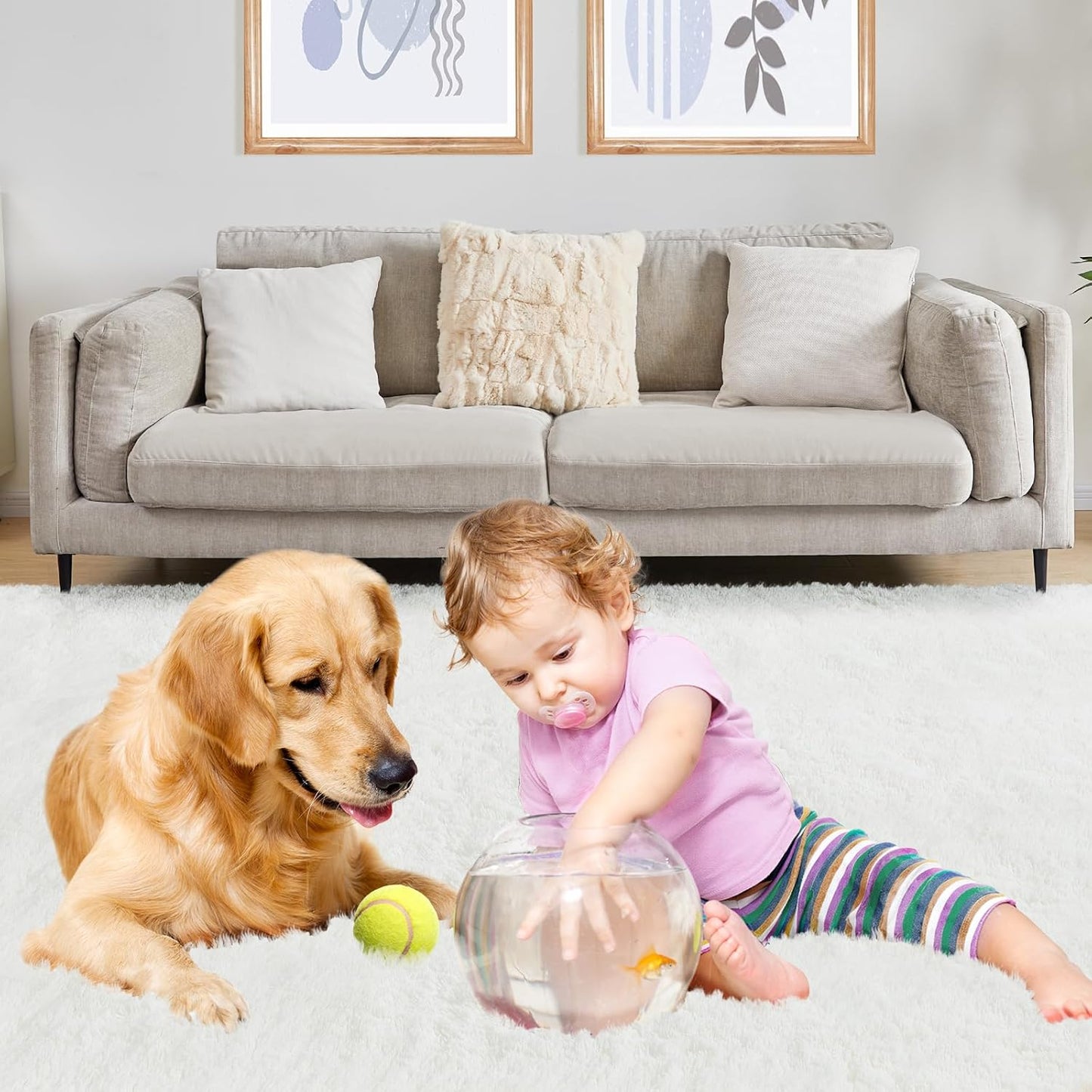 6x9 White Area Rugs for Living Room, Fluffy Shaggy Rug for Bedroom, Anti-Skid High Pile Indoor Carpet for Nursery, Kids Room, Bedside, Home Decor