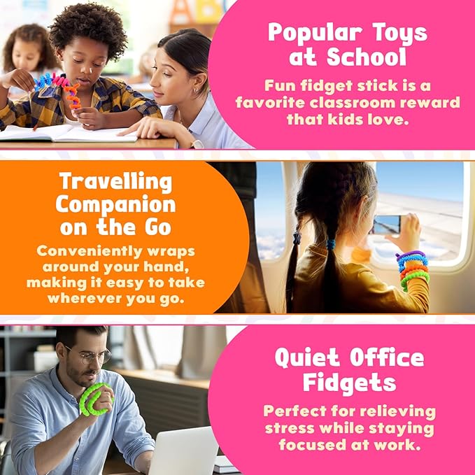 Sensory Fidget Toys for Kids: 6 Pack Textured Silicone Fidget Stick for Stress Anxiety Autistic ADHD, Quiet Desk Fidgets for Classroom, Travel Classroom Must Haves, Stocking Stuffers Gifts