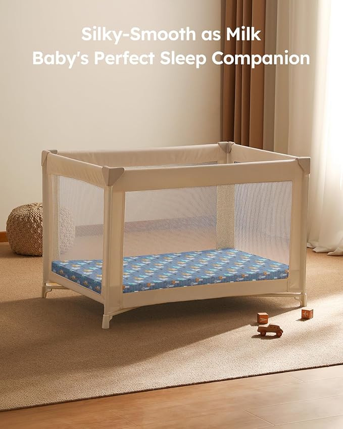 Pack and Play Sheets Fitted 3 Pack, Mini Crib Sheets for Pack N Play Mattress Stretchy Portable Playard Sheets, Soft Breathable Grey & Blue Car