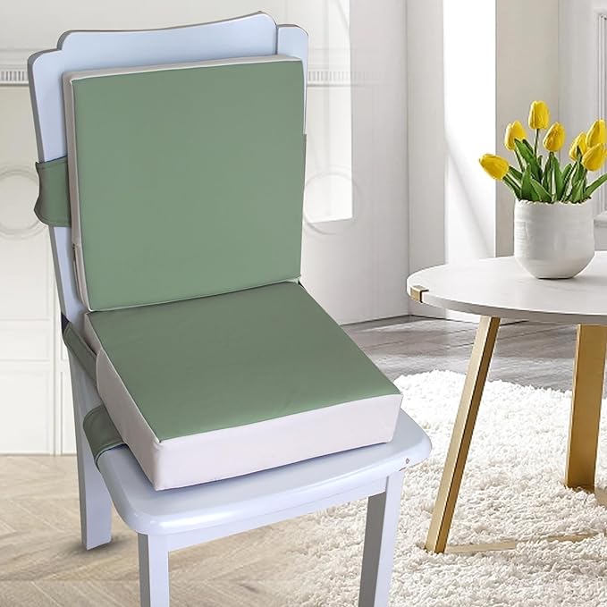 Booster Seat for Dining Table, PU Anti-Scratch Easy Cleaning Kids Toddler Booster Seat for Table, Portable Travel Increasing Cushion for Chair - Green