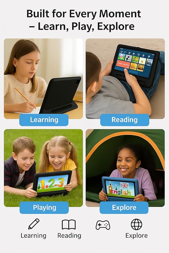 10.1 Inch Kids Tablet with Shockproof Case | Android 14, 64GB+8GB RAM, 12H Battery | Parental Control, Google Kids Space & Preloaded Educational Apps | WiFi 6, HD Display, Ages 3-12