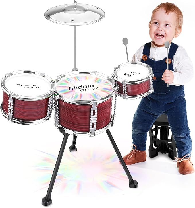 Upgraded Toddler Drum Set with Lights Kids Jazz Drum Kit, Musical Instrument Toys for Toddler 1-3 3-5 Boys Girls Christmas Birthday Gift