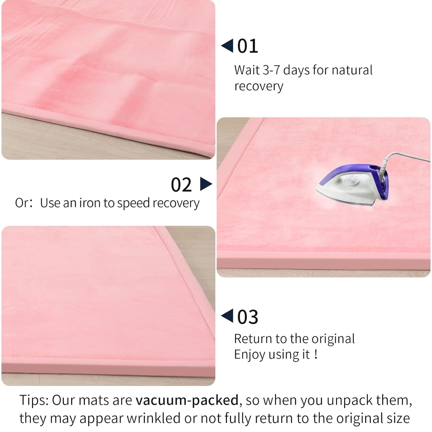 ACOMOPACK Baby Play Mat for Floor 1.3" Thick Memory Foam Play Mats 71"×79" Tummy Time Crawling with Non-Slip Bottom for Living Room,Nursery,Soft Velvet Playpen for Kids,Infants(Pink)