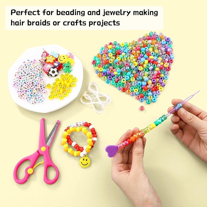 3277+pcs Pony Beads Kit 24 Color Rainbow Plastic Pony Bead Heart Beads Elastic String Kandi Bead for Braids Cute Charm DIY Crafts Jewelry Making Kit for Bracelets Necklaces
