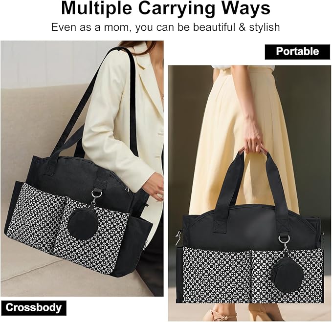 Diaper Bag Tote, Large Capacity Travel Diaper Baby Bags Crossbody Hospital Mom Bag,with Silicone Pacifier Case