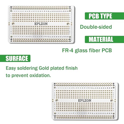 10 Pcs Solderable Breadboard PCB Board Gold-Plated Solder Breadboard for DIY Electronics Projects Apply to Soldering Projects 3.5"x2.05" (White)