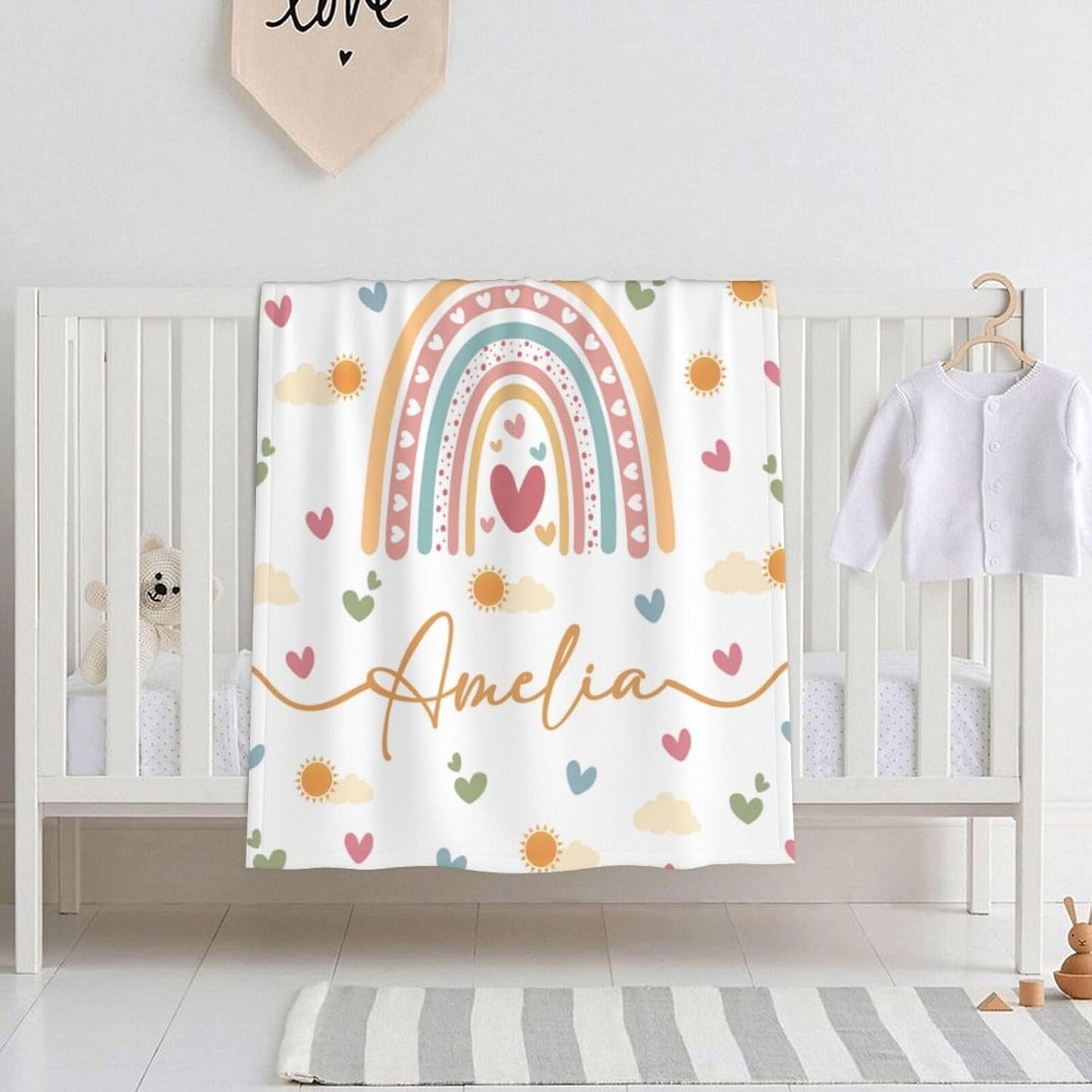 Personalized Baby Blankets for Girls Women Custom Boho Style Baby Blanket with Rainbow Personalized Baby Girl Blanket with Name Customized Gift for Adult Expecting Mom Baby Shower Birthday Gifts