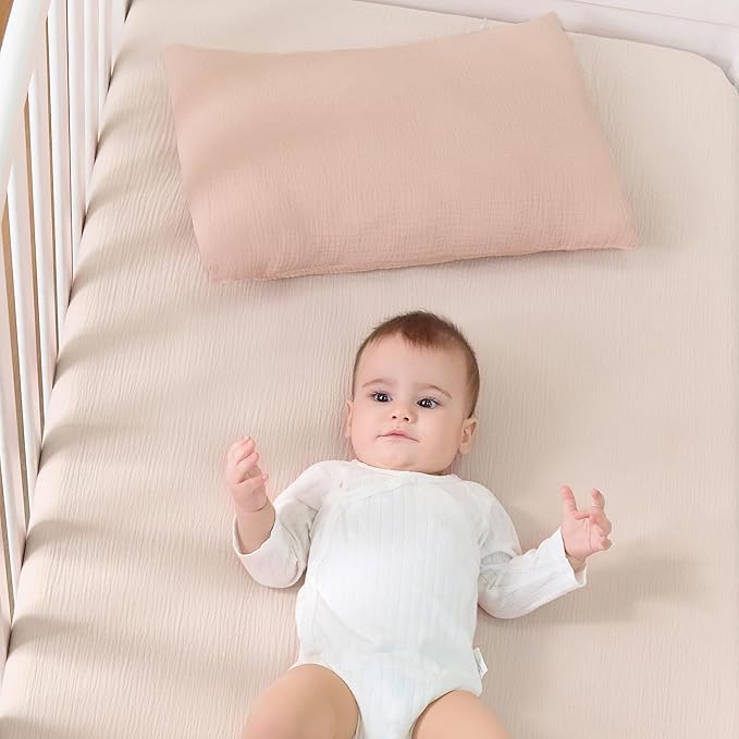 JELLYMONI 2 Pack Muslin Toddler Pillowcase for 13x18 Pillow, 100% Cotton Baby Pillow Case Cover for Bed, Toddler Cot and Travel, Soft & Breathable Baby Kids Envelope Pillowcase, No Pillow