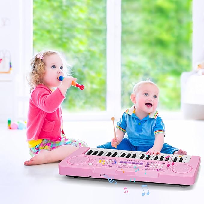 Raimy 37 Keys Keyboard Piano for Kids, Portable Keyboard Piano Early Learning Educational Electronic Musical Instrument Toys Gifts for 3 4 5 6 7 8 9 Year Old Boys and Girls (Pink)