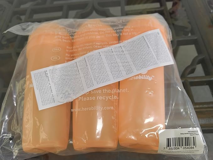 Herobility Double Anti-Colic Baby Bottles – 12 fl oz/340ml – 3-Pack – Peach