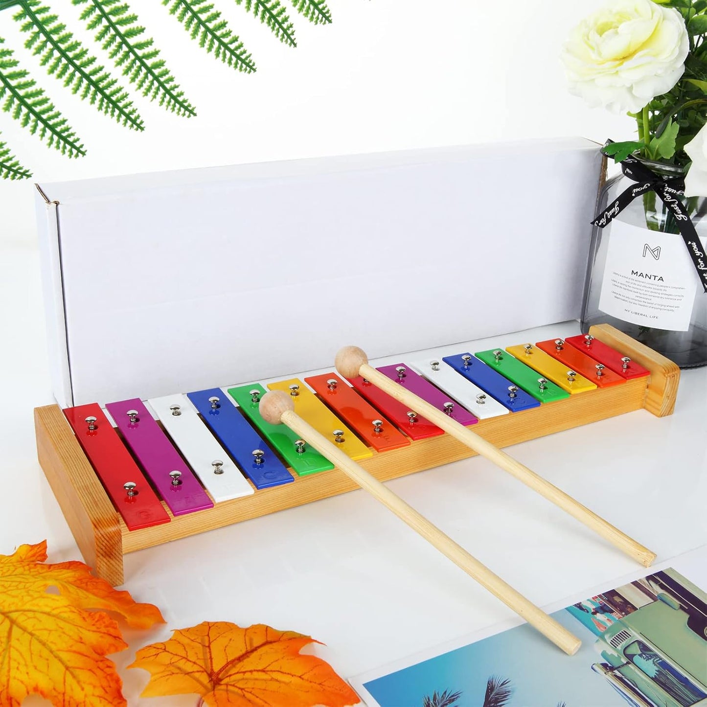 15 Tone Xylophone Glockenspiel Colorful Wooden Xylophone Xilofono Instrument with 2 Mallets for Beginner