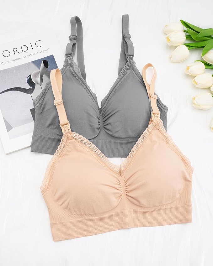 Stelle Lace Nursing Bras for Breastfeeding Seamless Pregnancy Maternity Wireless Bralette with Pads, Extenders