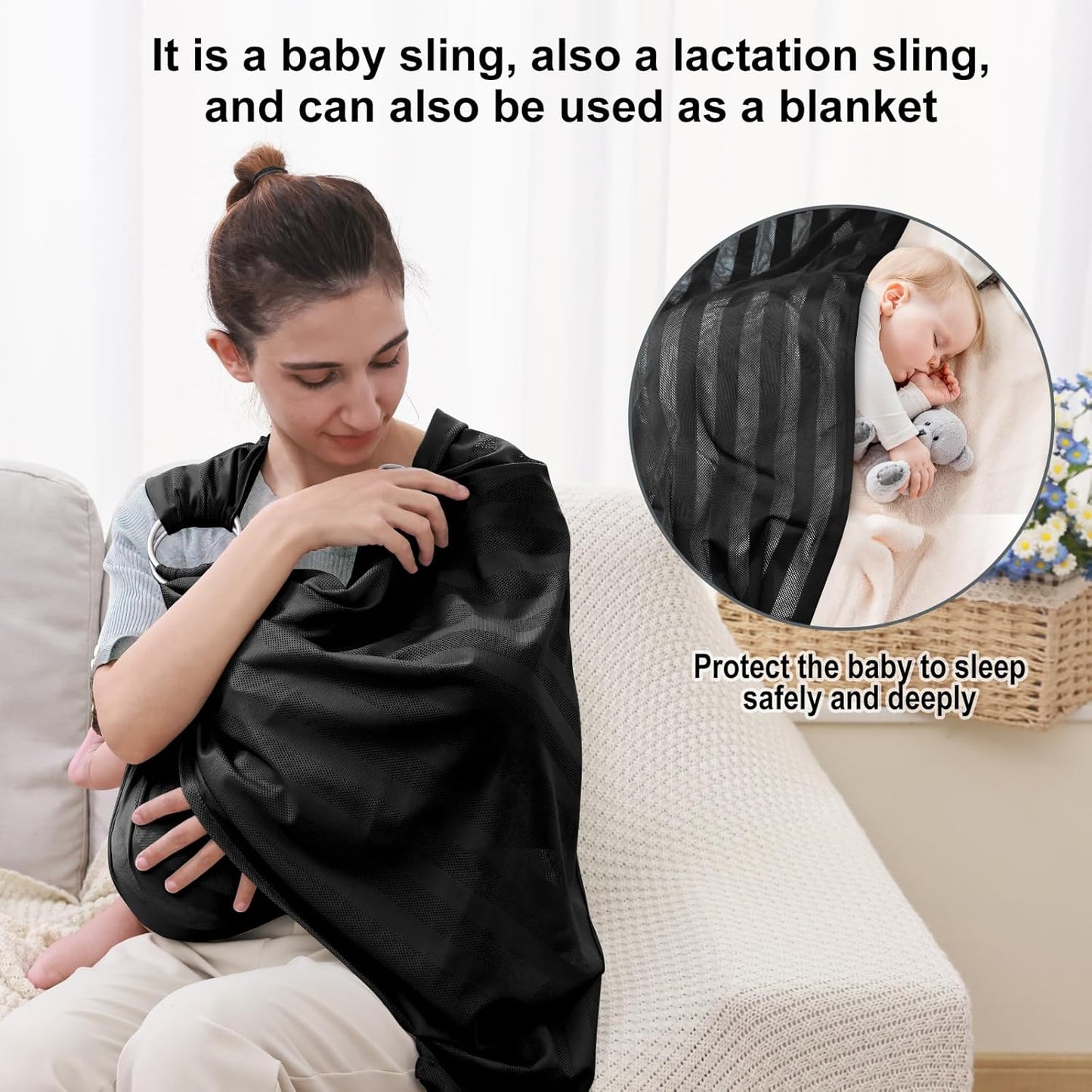 CUBY Water Baby Sling Carrier Lightweight Breathable Mesh Baby Wraps Carrier Adjustable Ring Sling Quick-Drying Baby Carriers Sling for Newborn Toddler Summer Swimming Pool Beach (Black Stripe)