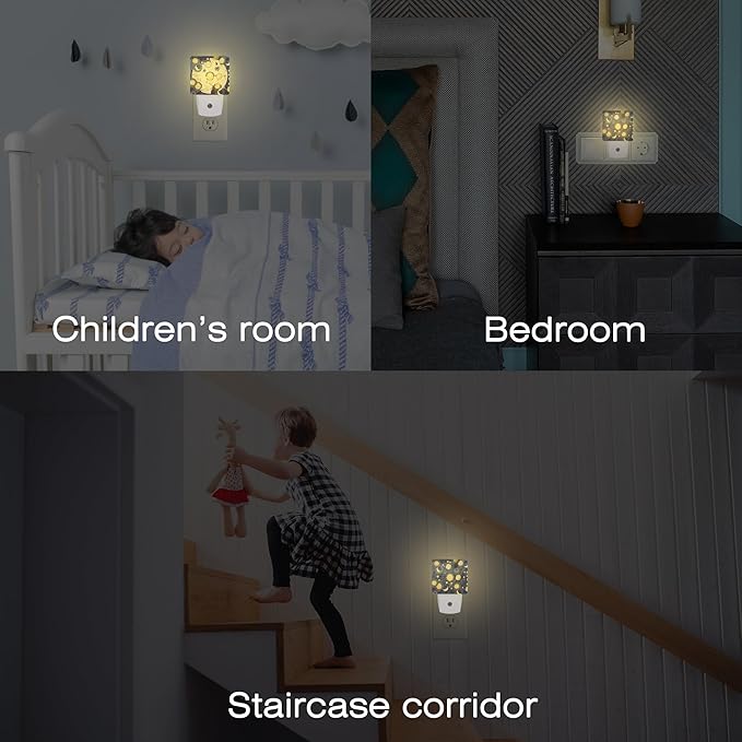 Retro Moon and Sun Night Light, Colorful Zodiac Dusk to Dawn Night Light Plug in,0.5w Energy Saving Sleep Friendly NightLight for Kids Boys Girls Home Bedroom Living Room Decor