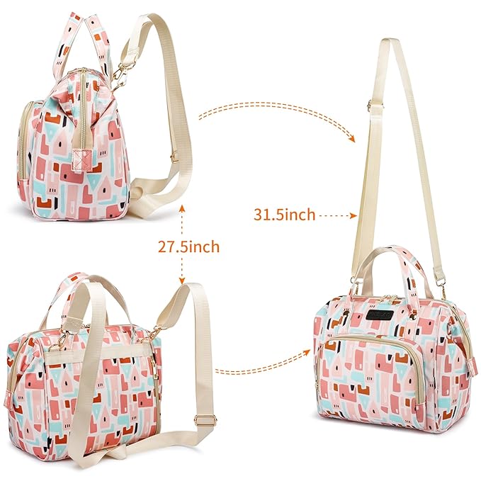 Pink Small Diaper Bag Backpack Diaper Tote Bag Printed, Waterproof Multi-Function Mini Tote Maternity Bags Travel Backpacks with Insulated Pockets, Pink