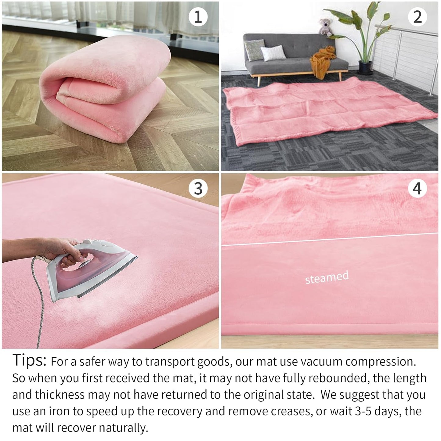 Baby Play Mat for Floor,1.3" Thick Memory foam Tummy Time Mat,Soft Coral Velvet Nursery Rug,Extra Large Non Slip for Crawling,Toddlers,Infants,kids,Yoga&Tatami Style for Living Room(Pink)