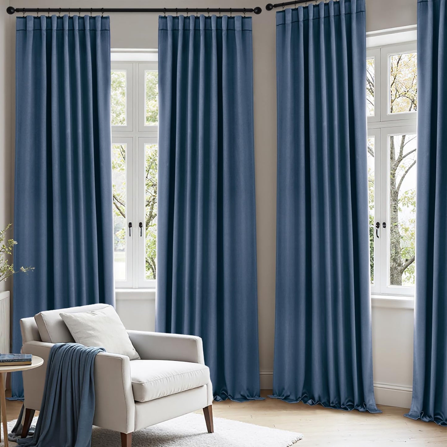 ANRODUO Back Tab Blackout Curtains for Bedroom Living Room, Rod Pocket Pinch Pleated Thermal Insulated Room Darkening Curtains 54 Inches Long 2 Panels, Stone Blue, 42 x 54 Inch