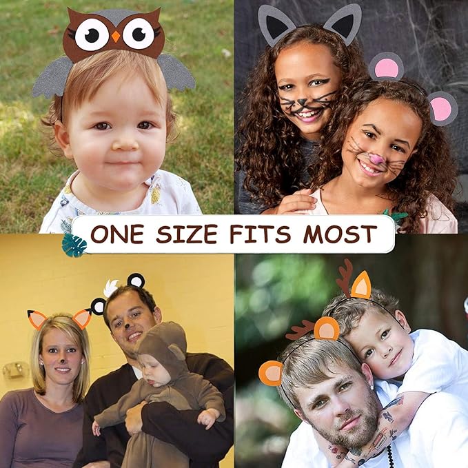 13PCS Woodland Animal Headbands Forest Friend Wild One Camping Theme Felt Ears Headbands For Woodland Creature Theme Baby Shower Birthday Party Favors Kids Adults Cosplay Apparel Party Supplies