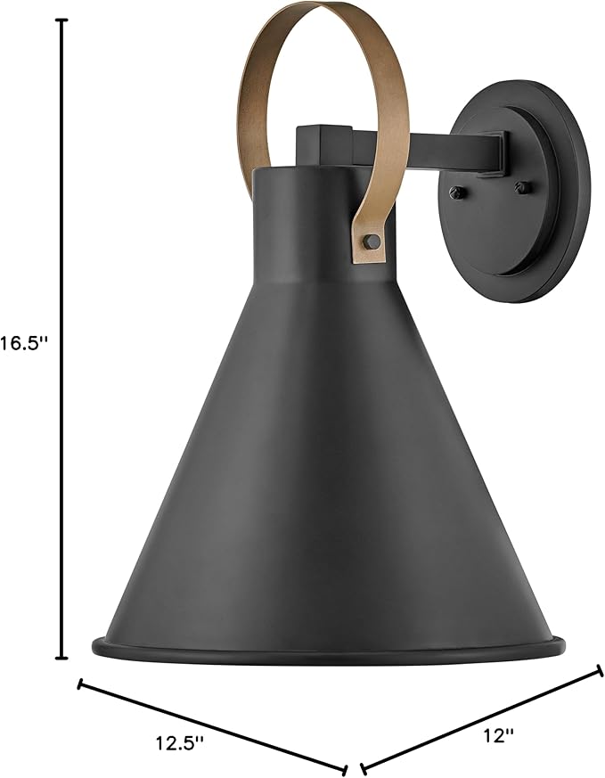 Hinkley Winnie Medium Wall Mount Outdoor Lantern - Coastal Elements, Dark Sky, 1-Light, Tapered Design, Bulb Included, Composite Material - Museum Black with Brass Accents