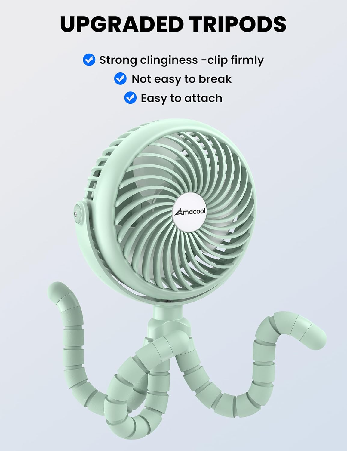 AMACOOL Baby Stroller Fan - 5000mAh Rechargeable, 3-Speed, Strong Yet Quiet, 360°Rotate Portable Clip on Fan for Travel, Car Seat, Crib, Bike, Treadmill, Beach Vacation Essentials
