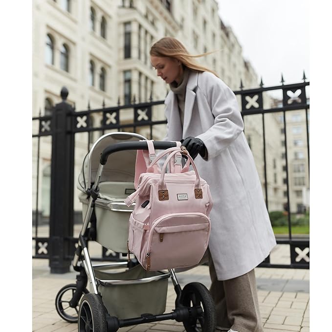Diaper Bag Backpack, Multifunction Diaper Bag with Changing Pad, Baby Diaper Bags for Boys Girls, Stylish Large Capacity Travel Backpack for Moms Dads, Baby Shower Gifts,Unisex – Pink