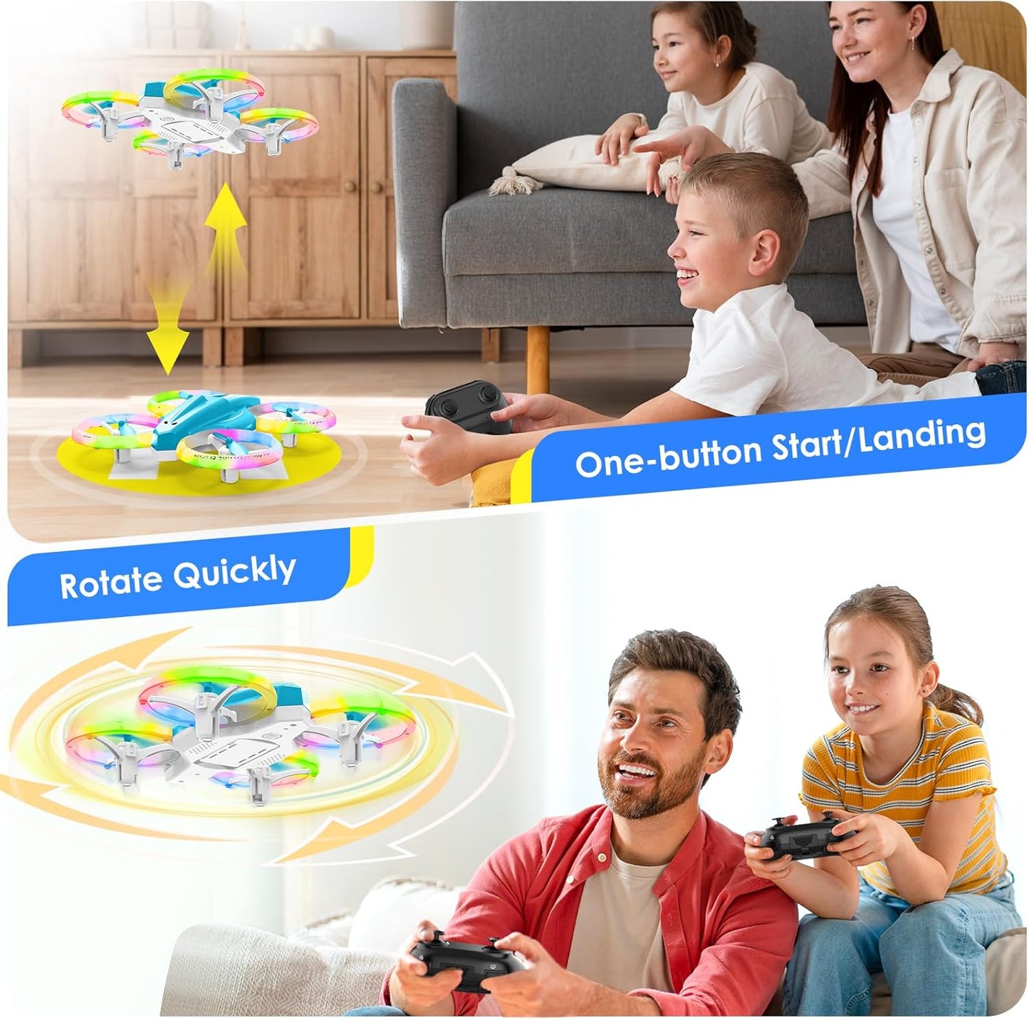 Drone, Mini Drone for Kid and Beginner with Led Light, Small Indoor Rc Drone with 360 Flip, 2 Batteries, One Key Take Off Landing, Kids Flying Toy Gift for Boy and Girl(Light Blue)