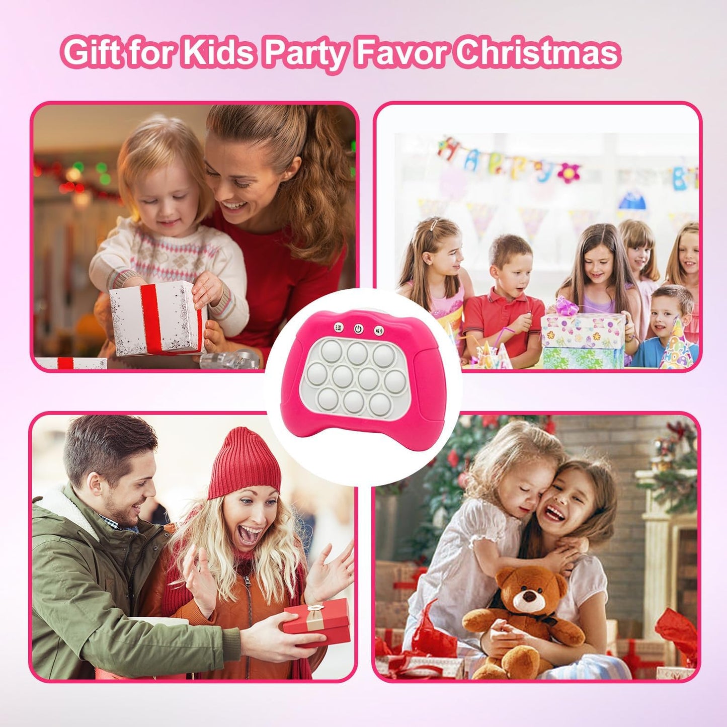 Quick Push Puzzle Game Machine Pop Fidget Light-Up Squeeze Poppet Sensory Toy Educational Push Pop Bubble Toy Stress Relief Party Favors Puzzle Game for Kids Teens Adults (Pink)