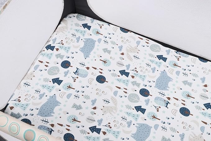 Onacosht Pack and Play Sheets 3 Pack for Baby Boy, Stretchy Jersey Knitted Portable Mini Crib Sheets Playard Mattress Cover, Woodland Animal Elephant Fox Lion Bear Giraffe Zebra Printing