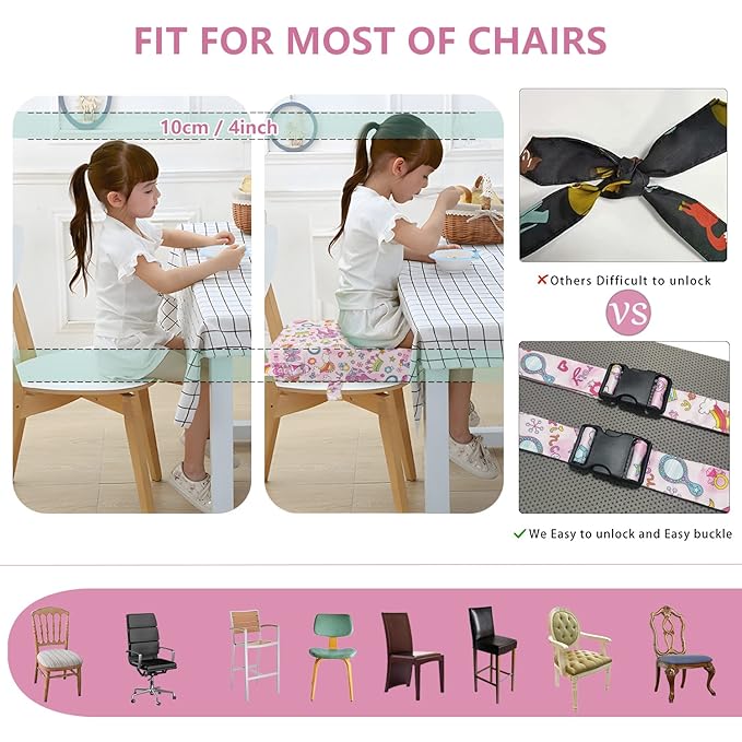 Toddler Booster Seat for Dining Table,4 Inches Washable Double Safer Straps Non-Slip Bottom Booster Seat for Kids, Portable Travel High Density Sponge Detachable Increasing Cushion for Child...