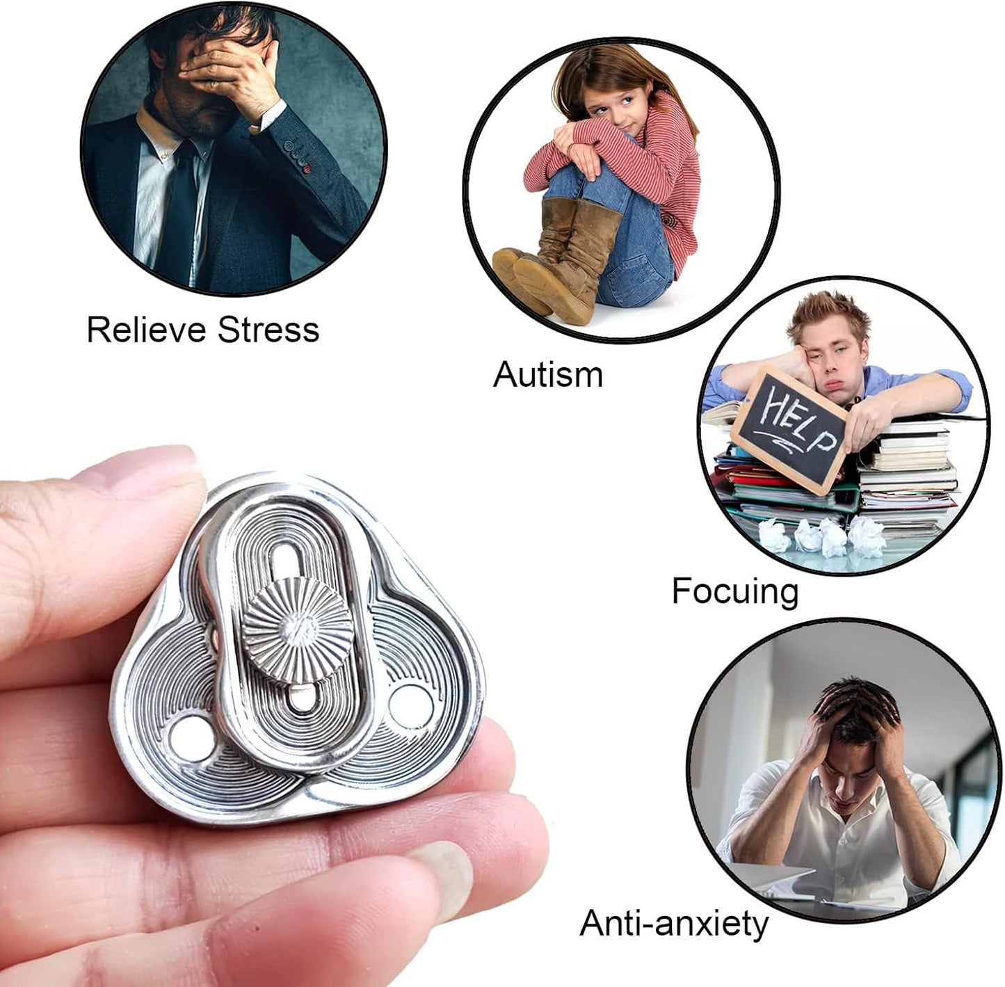 Metal Fidget Slider,Triangle Rotation Metal Fidget Toys, Clover Shape EDC Adult Toys ,Fidget Toys Adults for Stress and Anxiety Relief,ADHD Fidget Toys Adults Suitable for Office (Silver)