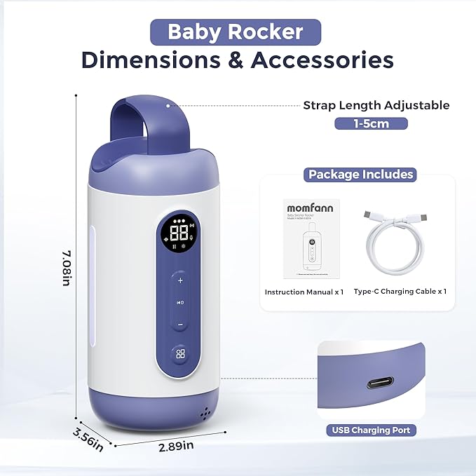 Rechargeable Hands-Free Baby Rocker & Sleep Soother – Portable Vibration Device with 6 Levels, 21 Melodies & Smart Sensor – Fits Most Strollers, Car Seats & Baby Gear, Travel Essential for Newborns