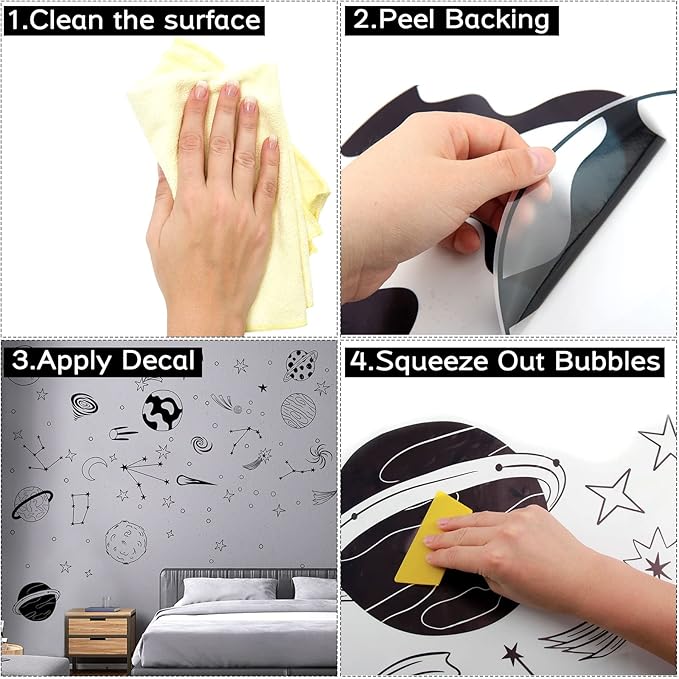 Space Themed Nursery Wall Decals Kids Room Wall Art, Outer Space Nursery Decals, Star Decals, Kids Room Decor, Nursery Decor, Planets Wall Stickers for Boys Bedroom Playroom Wall Decor