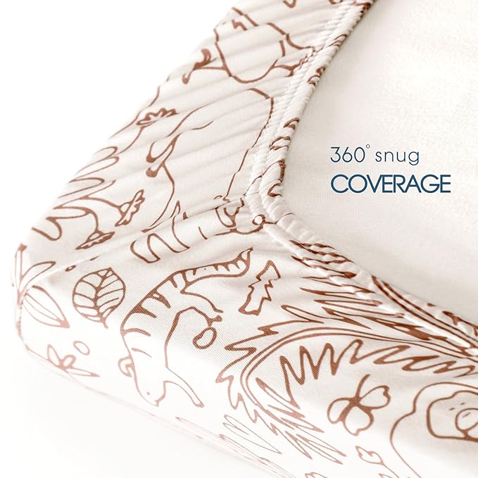 Stretchy Ultra Soft Jersey Knit Pack n Play Sheets Set 2 Pack, Portable/Mini Crib Sheets for Boys and Girls, Universal Fit for Pack N Plays Safe and Snug, Stylish Playard Sheets of Cute Animals Print