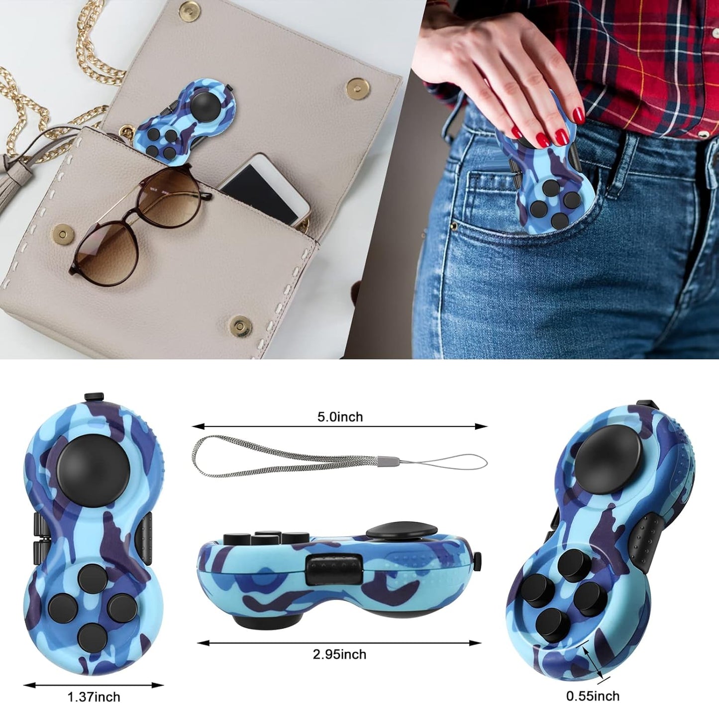 WTYCD Original Fidget Toy Game, Rubberized classical Controller Fidget Concentration Toy with 8-Fidget Functions and Lanyard - Excellent for Relieving Stress and Anxiety