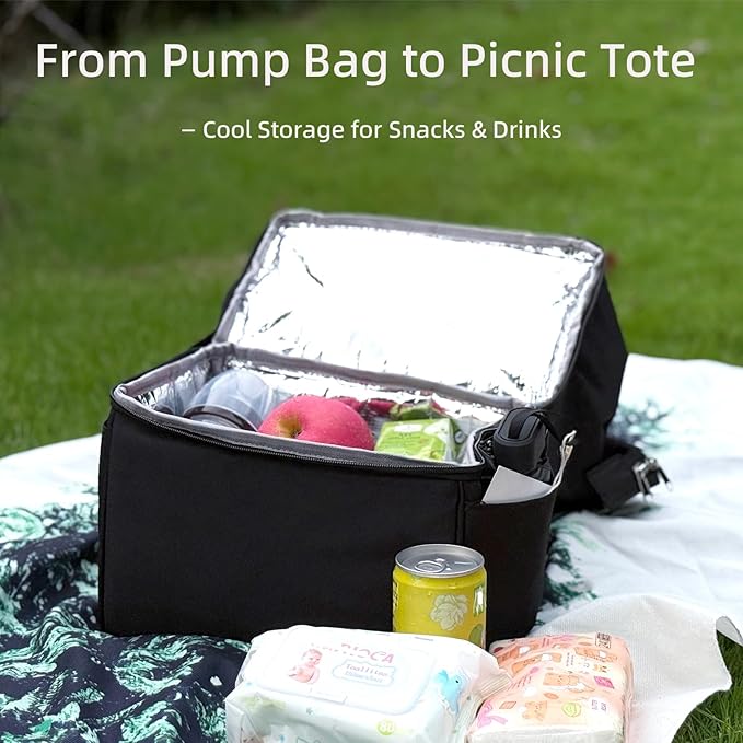 Insulated Bottle Cooler Bag, Holds 6×9oz, 18L Large 2-n-1 Backpack Lunch Bag for Nursing, Work, Daycare (Black)