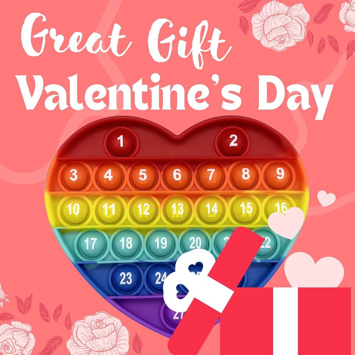 Rainbow Heart Shaped Pop Bubble Valentines Fidget Toy with Letters and Numbers, Xmas Gift Sensory Toy with Alphabets Kids Birthday Party Classroom Prize Stress Reliever