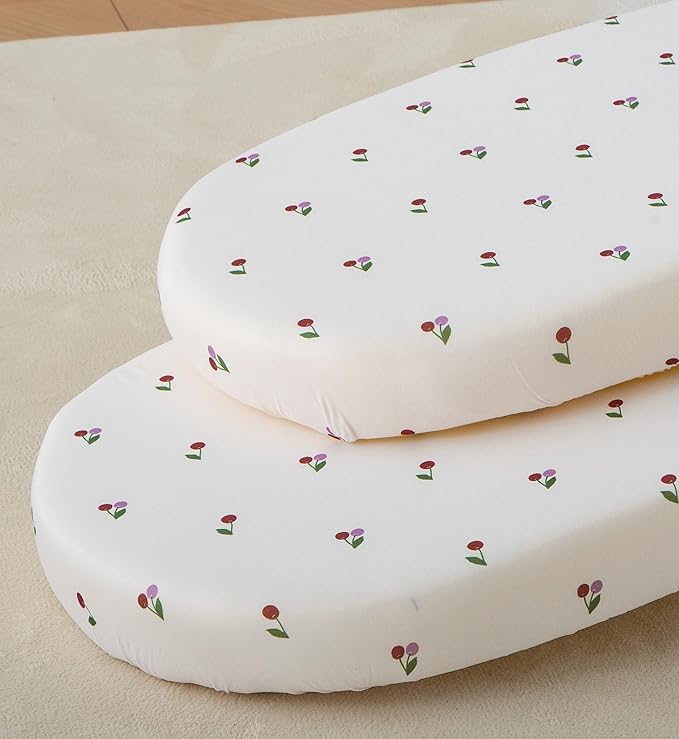 SDY Cherry Bassinet Sheets,2pk Czoy Bassinet Fitted Sheets for Baby Boys Girls,Soft Breathable Stretchy Baby Sheet Set 32 * 16 * 4 inches for Hourglass Oval and Rectangle Mattress (Cute Cherry)