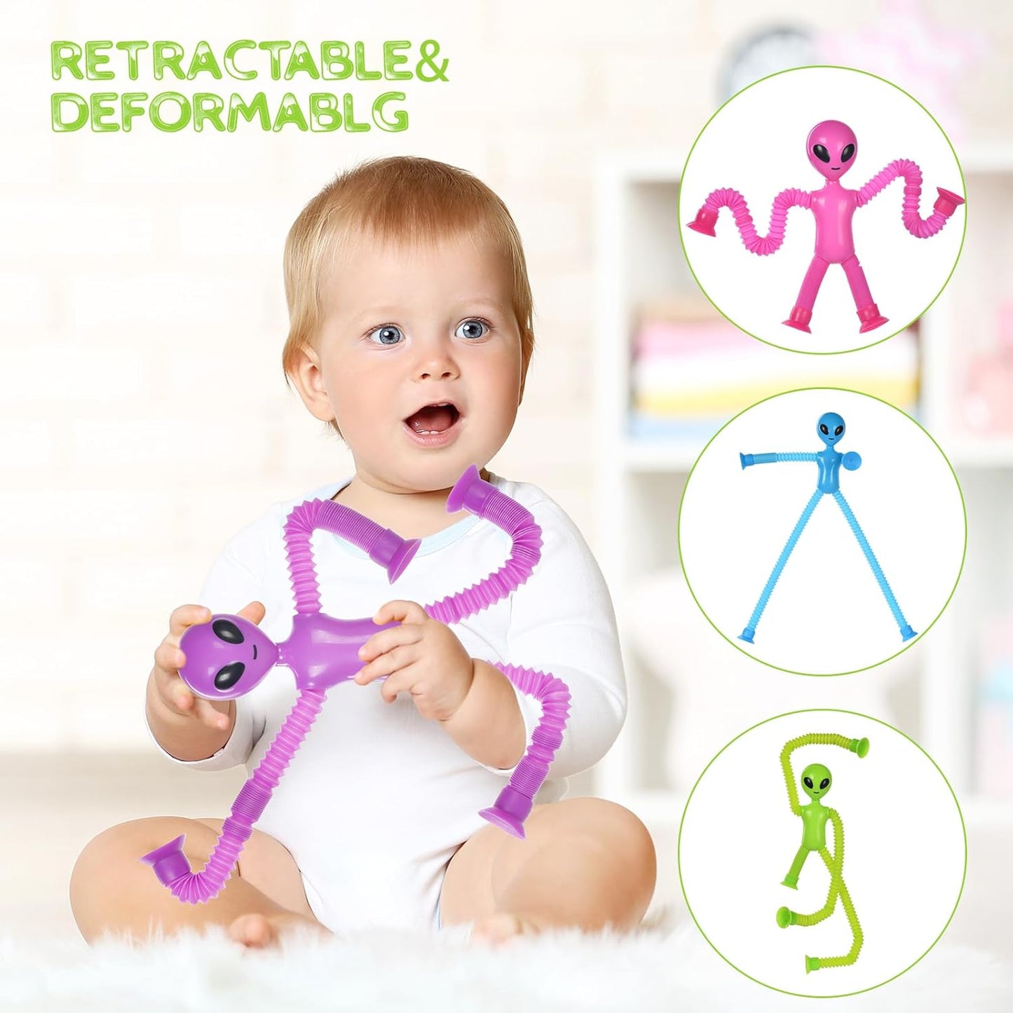 Telescopic Suction Cup Alien Toy, 4 Pieces Novel Kids Suction Cup Toys, Funny Fidget Toys, Pop Tubes Sensory Toys for Kids, Decompress Educational Sensory Toys for Kids & Adult