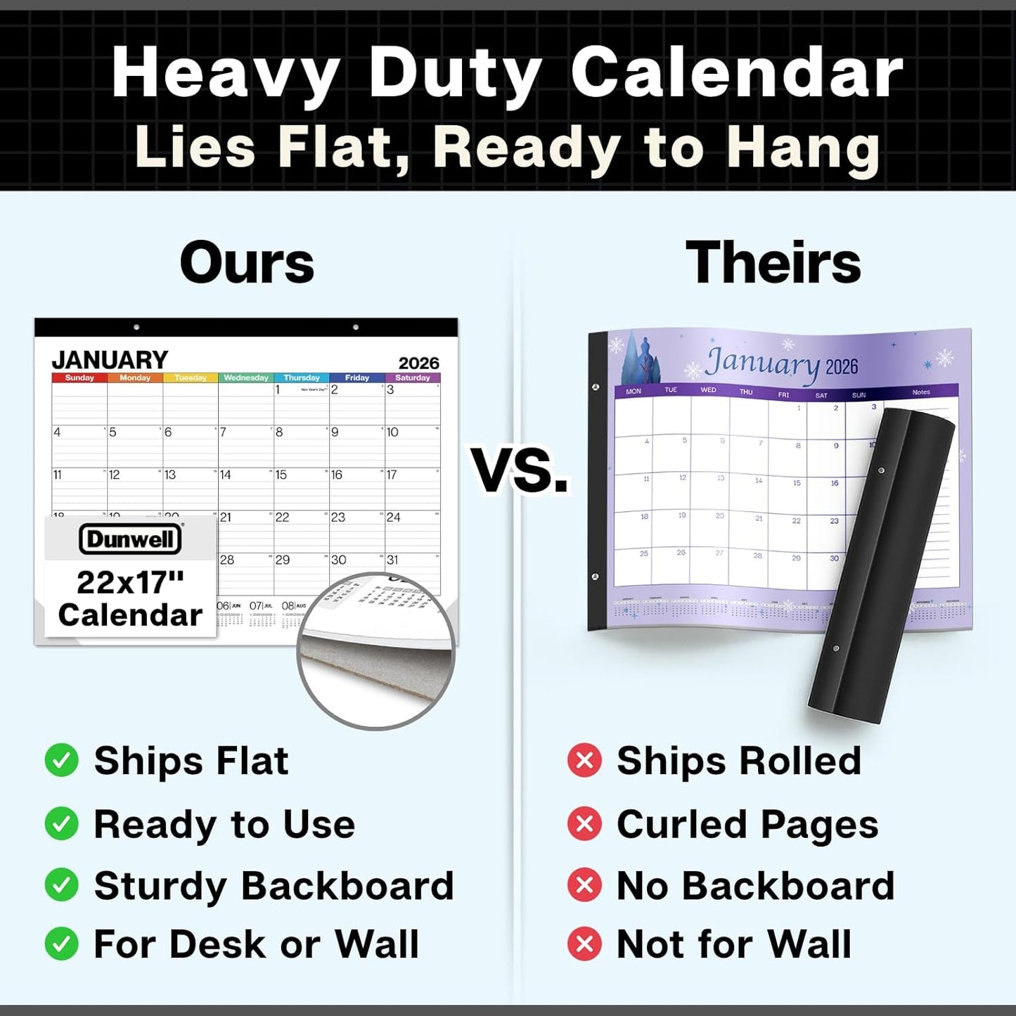 Dunwell 22x17 Desk Calendar 2025-2026 (Colorful), Use Now to Dec 2026, as Large Hanging Wall Calendar or Big Monthly Desktop Blotter, Lined Daily Blocks, Easy to Read, Perfect for Office or Home