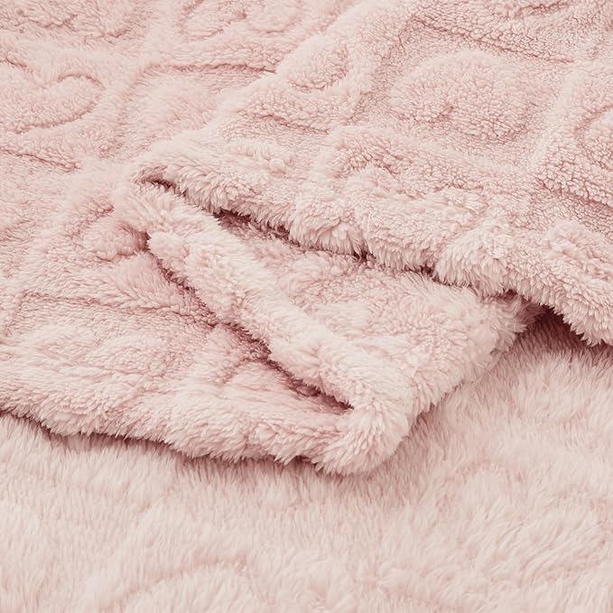 CREVENT 30"X40" Cozy Soft Warm Sherpa Baby Blanket for Girls Boys, Newborn Essentials for Infant, Baby Shower Receiving Gift - Pink Heart 75X100cm