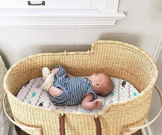 Stretch Fitted Bassinet Sheet Set BROLEX 2 Pack Cradle Sheets for Bassinet Pad/Mattress,Unisex Boys Girls,Ultra Soft,Elephant Whale