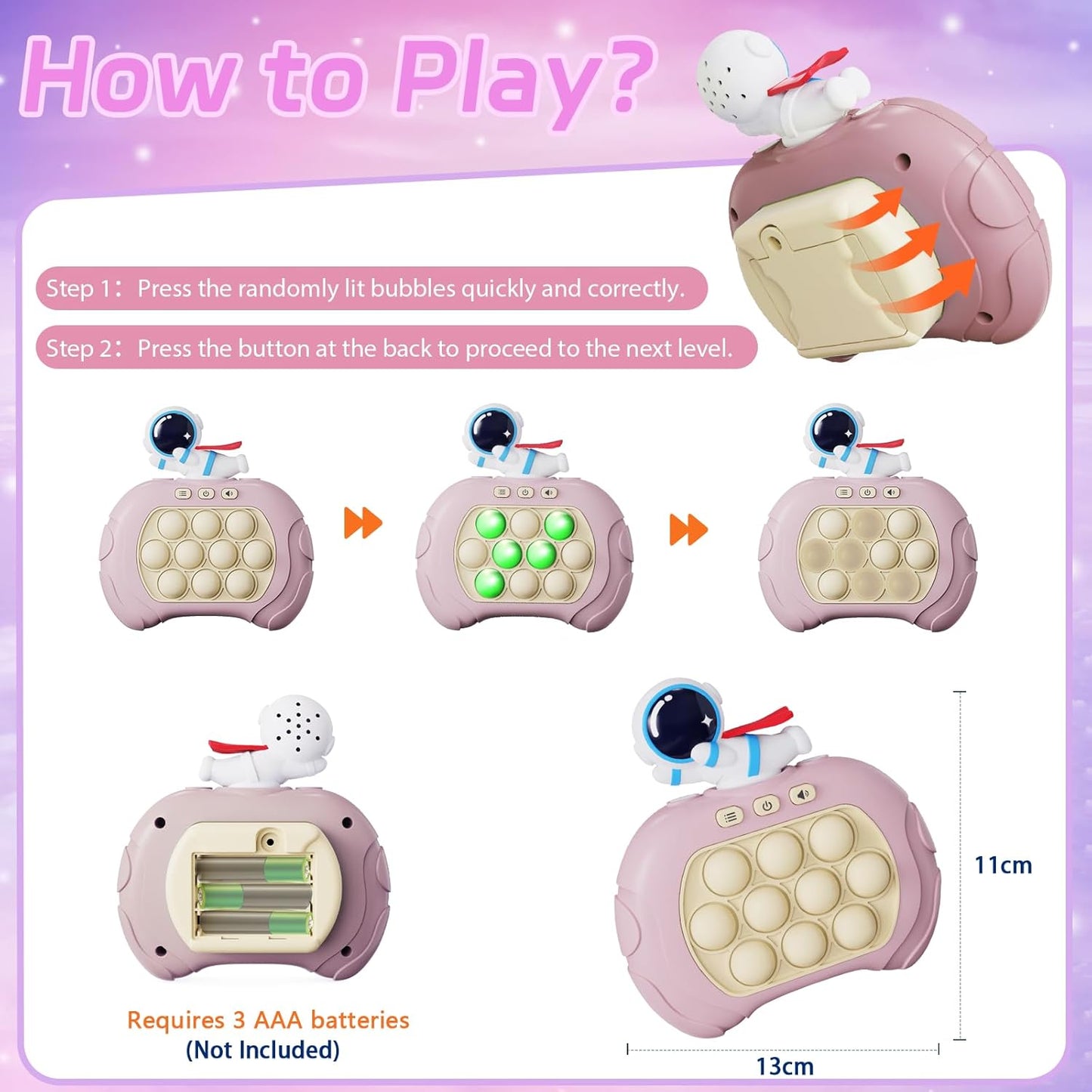 Fidget Toys Light Up Game, Handheld Games for Kids, Quick Push Bubbles Game Console, Autism Sensory Toys Birthday Gifts for Old Boys Girls Kids Teens