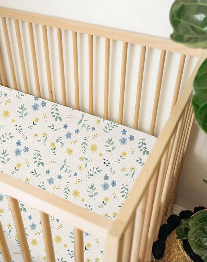 Mini Crib Sheets for Baby Boy Girl 2 Pack, Neutral Mini Crib Mattress Sheet 24" x 38", Muslin Nursery Bedding Soft and Breathable Comfort (Spring Garden & Sage)